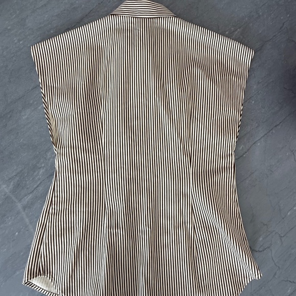 Brandon Maxwell Brown & Ivory Striped Strapless Corset Shirt Top Size 4 - Picture 2 of 4